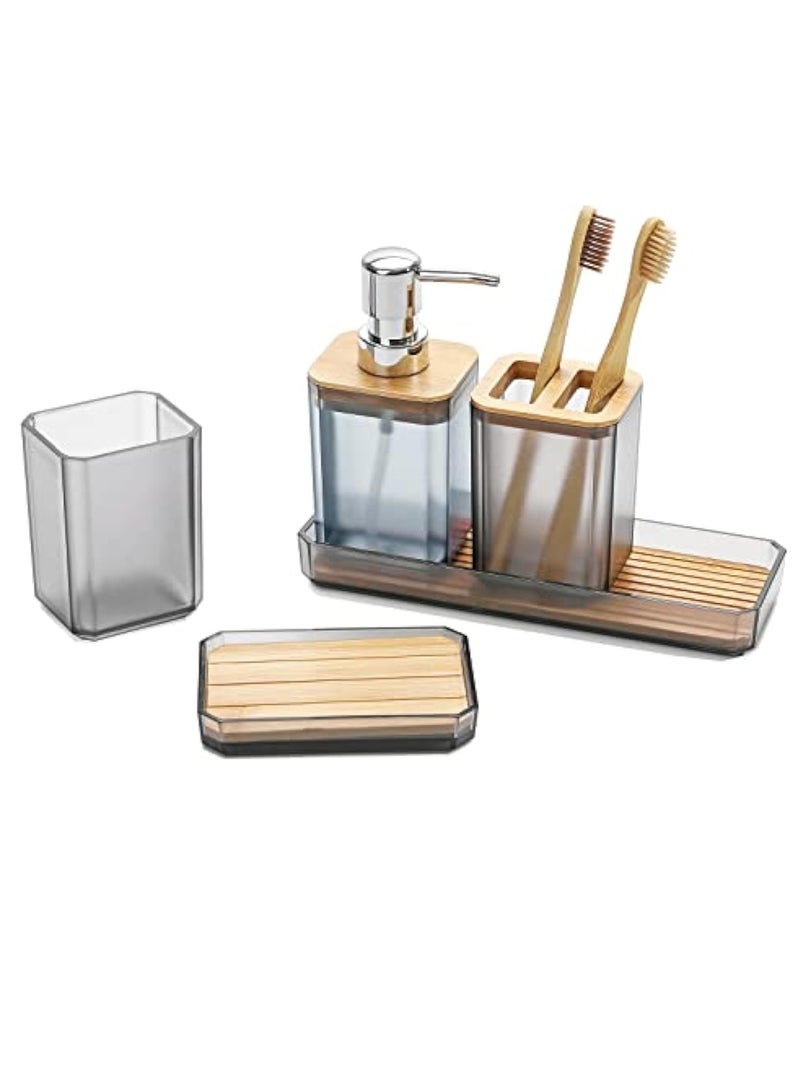 عربست مجموعة ملحقات الحمام ، مجموعة هدايا ملحقات الحمام 5 قطع ، موزع الصابون ، طبق الصابون ، حامل فرشاة الأسنان ، كأس فرشاة الأسنان ، علبة الغرور ، بوهو ، ديكور الحمام الحديث (رمادي) - Image 2