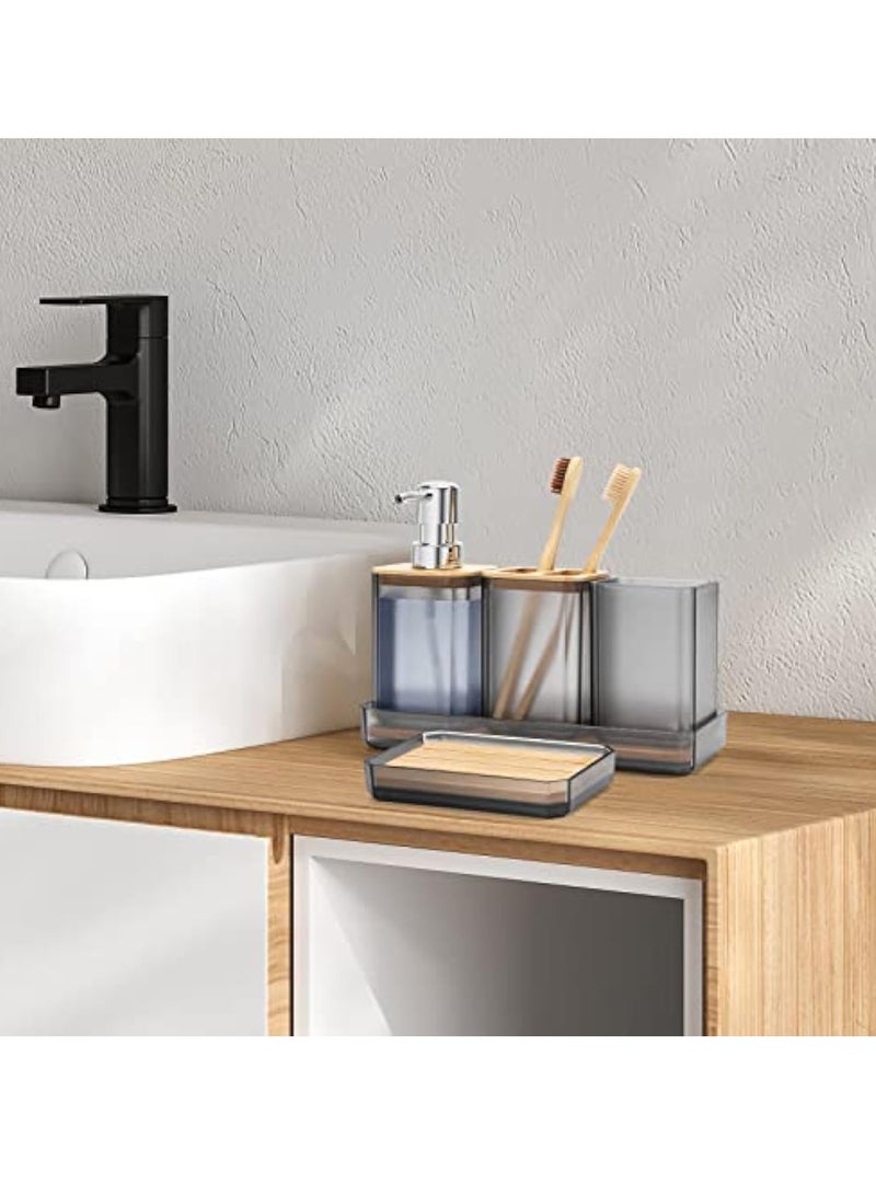 عربست مجموعة ملحقات الحمام ، مجموعة هدايا ملحقات الحمام 5 قطع ، موزع الصابون ، طبق الصابون ، حامل فرشاة الأسنان ، كأس فرشاة الأسنان ، علبة الغرور ، بوهو ، ديكور الحمام الحديث (رمادي) - Image 4