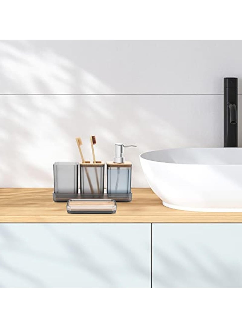 عربست مجموعة ملحقات الحمام ، مجموعة هدايا ملحقات الحمام 5 قطع ، موزع الصابون ، طبق الصابون ، حامل فرشاة الأسنان ، كأس فرشاة الأسنان ، علبة الغرور ، بوهو ، ديكور الحمام الحديث (رمادي) - Image 5