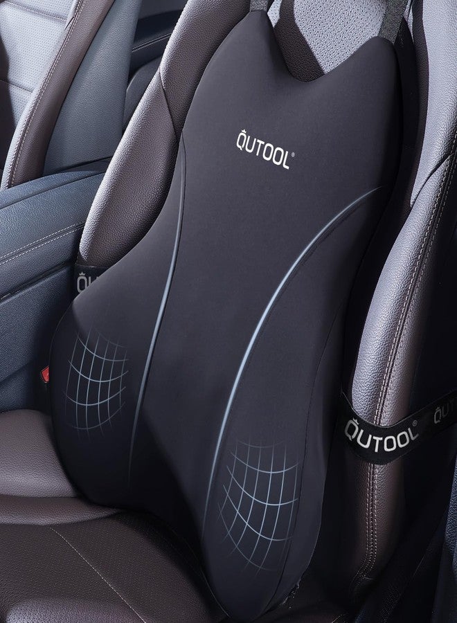 QUTOOL Lumbar Support Pillow for Car, Truck Accessories Travel Essentials, Memory Foam Back Cushion for Driving Seat, Back Pain Relief,Washable Cover, Lower Back Support Fits Most Cars(Black) - Image 1