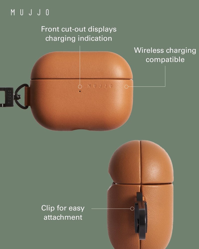 Mujjo Echelon Leather Case for AirPods Pro (2nd Gen) - Wireless Charging Compatible - Durable & Luxurious Design - Secure Fit - Premium Leather - Tan - Image 2