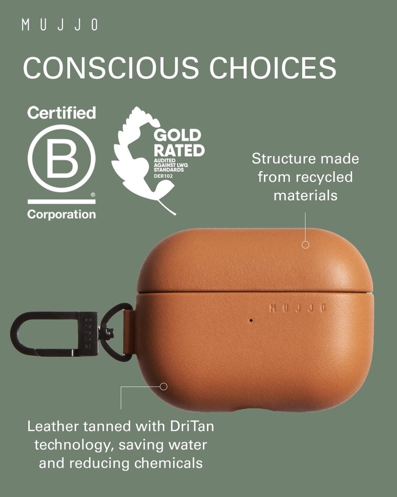 Mujjo Echelon Leather Case for AirPods Pro (2nd Gen) - Wireless Charging Compatible - Durable & Luxurious Design - Secure Fit - Premium Leather - Tan - Image 3