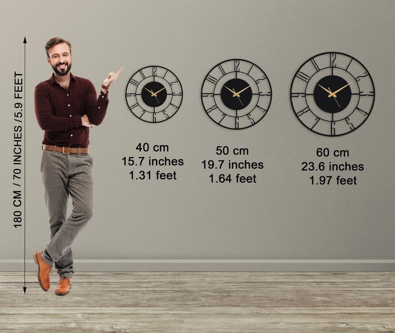 AVVIC MART Designer Metal Wall Clock for Living Room | Latest Antique Stylish Fancy Decorative Big Size Wall Watch for Bedroom, Office, Kitchen, Dining, Hall and Decor (Black(ST-1), 40CM) - Image 2