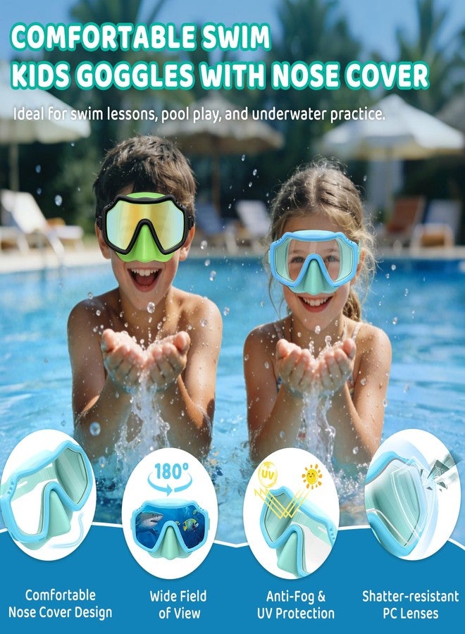 Vvinca 2 Pack Kids Swim Goggles with Nose Cover for Boys Girls 3-15, Anti Fog Diving Mask with Shatterproof Safety Lens for Toddler, Waterproof Swimming Goggles Value Set for Beach & Pool Beach - Image 4