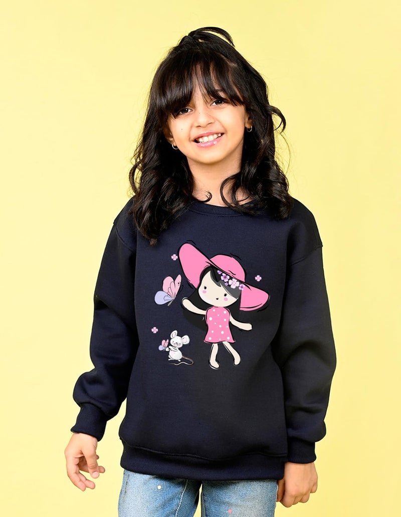 Nusyl Girl's Fleece Crew Neck Sweatshirt (NUUCOSWT0885.3_Navy Blue - Image 5
