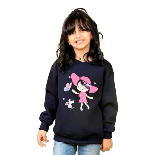 Nusyl Girl's Fleece Crew Neck Sweatshirt (NUUCOSWT0885.3_Navy Blue - Image 1
