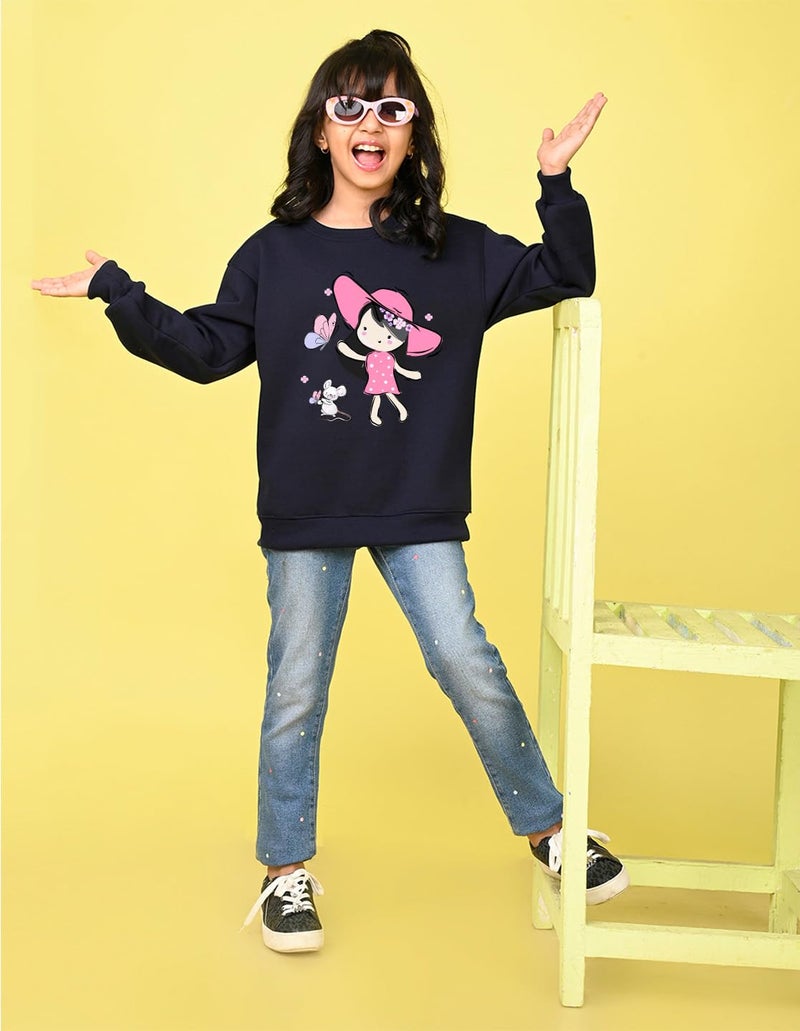 Nusyl Girl's Fleece Crew Neck Sweatshirt (NUUCOSWT0885.3_Navy Blue - Image 4