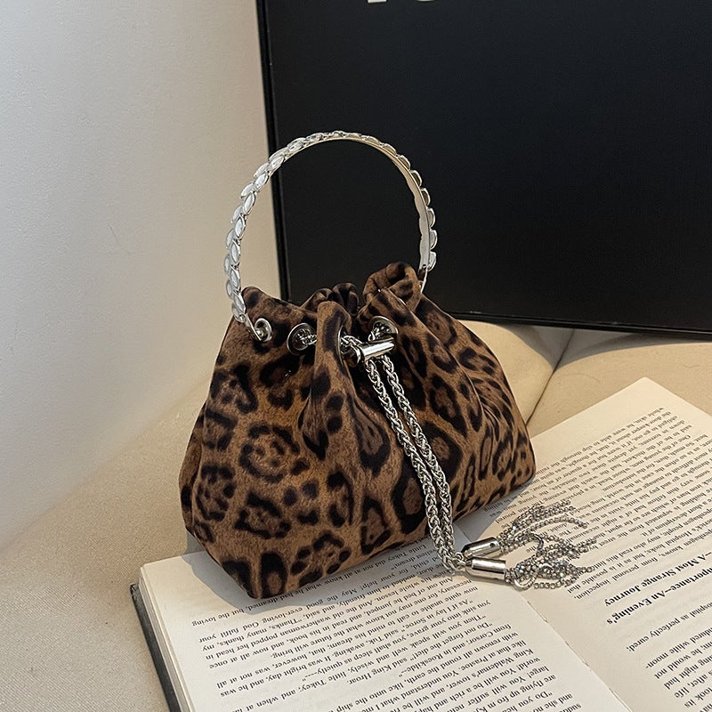 Vintage Niche Leopard Print Bag Women'S Style Popular All-Match Chain Crossbody Bag Small Super Pleated Bucket Bag - Image 3