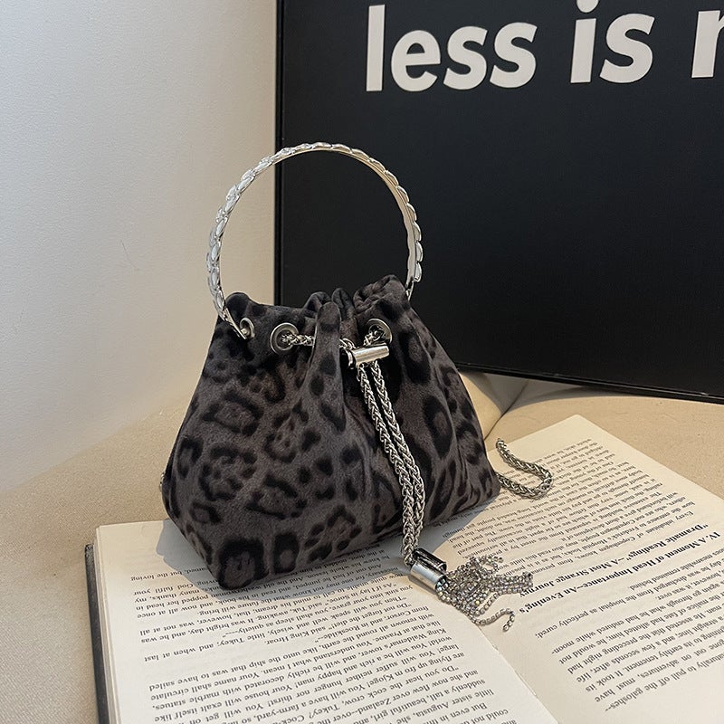 Vintage Niche Leopard Print Bag Women'S Style Popular All-Match Chain Crossbody Bag Small Super Pleated Bucket Bag - Image 5