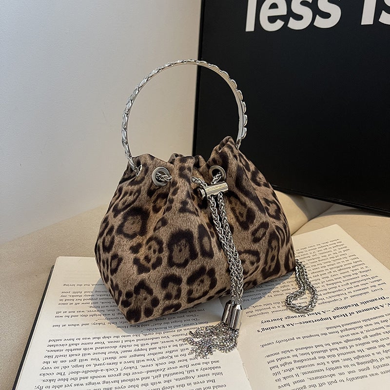 Vintage Niche Leopard Print Bag Women'S Style Popular All-Match Chain Crossbody Bag Small Super Pleated Bucket Bag - Image 4