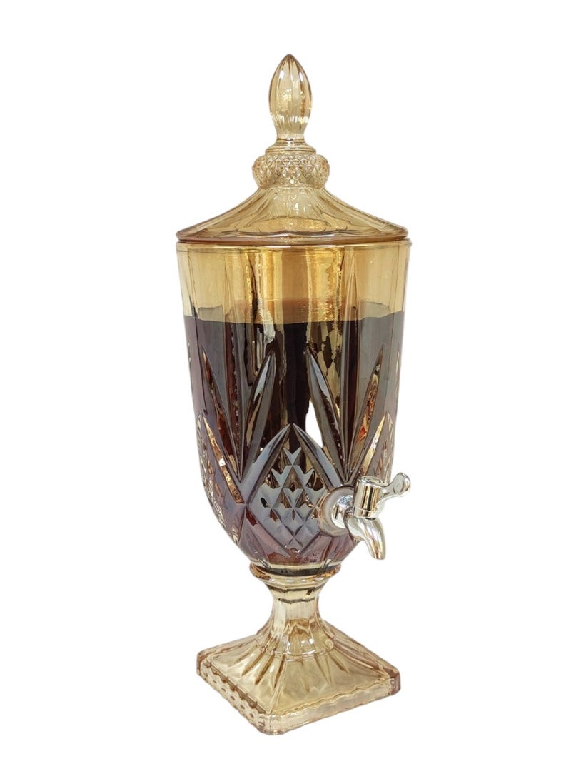 ليفينج موزع مشروبات زجاجي بغطاء وقاعدة  أواني زجاجية للمياه ، والعصير ، والشاي المثلج باللون العسلي الشفاف - Image 2