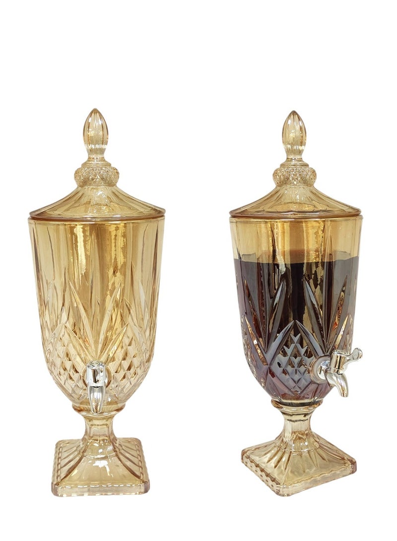 ليفينج موزع مشروبات زجاجي بغطاء وقاعدة  أواني زجاجية للمياه ، والعصير ، والشاي المثلج باللون العسلي الشفاف - Image 3