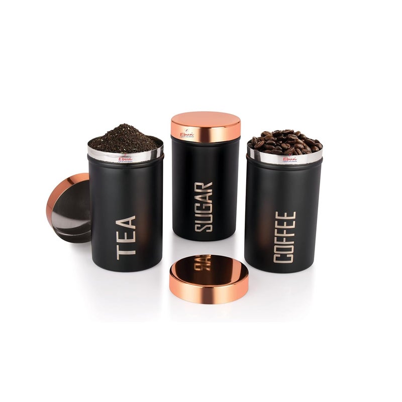 Ebun Stainless Steel Tea Coffee Sugar Container Kitchen Organizer Tea Coffee Sugar Jar Kitchen Accessories Tea Coffee Sugar Container Tea Coffee Sugar Jars Set Of 3 500 Gms - Image 3
