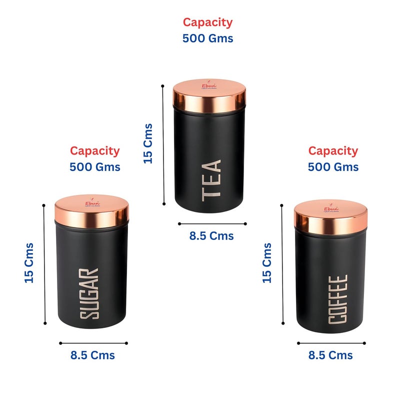 Ebun Stainless Steel Tea Coffee Sugar Container Kitchen Organizer Tea Coffee Sugar Jar Kitchen Accessories Tea Coffee Sugar Container Tea Coffee Sugar Jars Set Of 3 500 Gms - Image 2