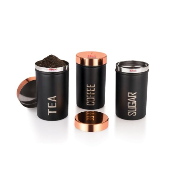 Ebun Stainless Steel Tea Coffee Sugar Container Kitchen Organizer Tea Coffee Sugar Jar Kitchen Accessories Tea Coffee Sugar Container Tea Coffee Sugar Jars Set Of 3 500 Gms - Image 1