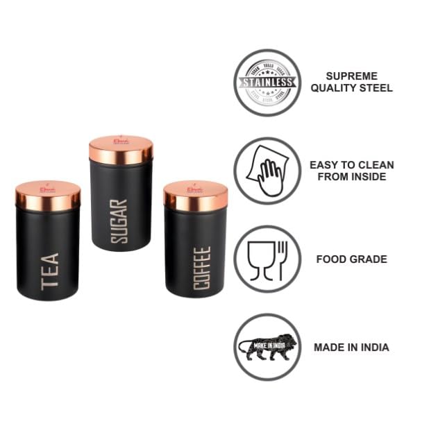 Ebun Stainless Steel Tea Coffee Sugar Container Kitchen Organizer Tea Coffee Sugar Jar Kitchen Accessories Tea Coffee Sugar Container Tea Coffee Sugar Jars Set Of 3 500 Gms - Image 5