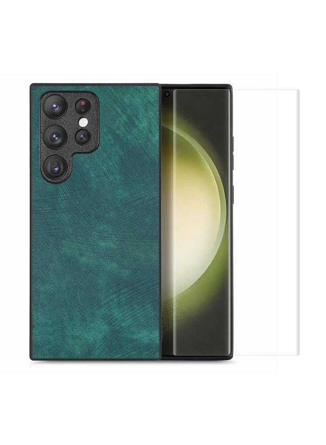 ENKAY Case For Smausng Galaxy S23 Ultra 5G Retro Leather Skin PC Phone Case with Soft PET Film - Image 1