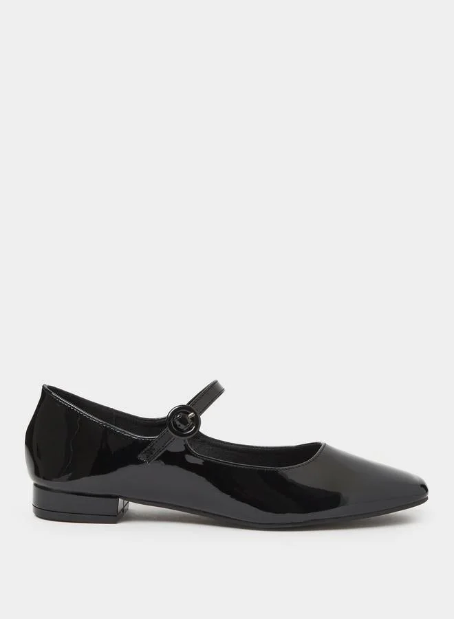 Styli Black Patent Buckle strap Mary Jane Flats
