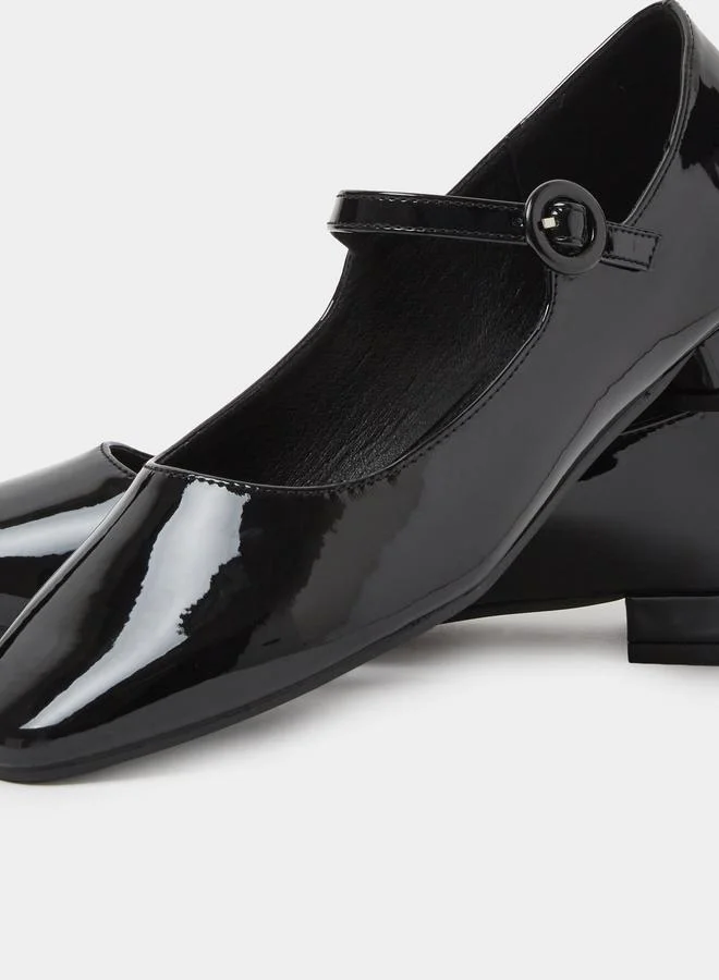 Styli Black Patent Buckle strap Mary Jane Flats