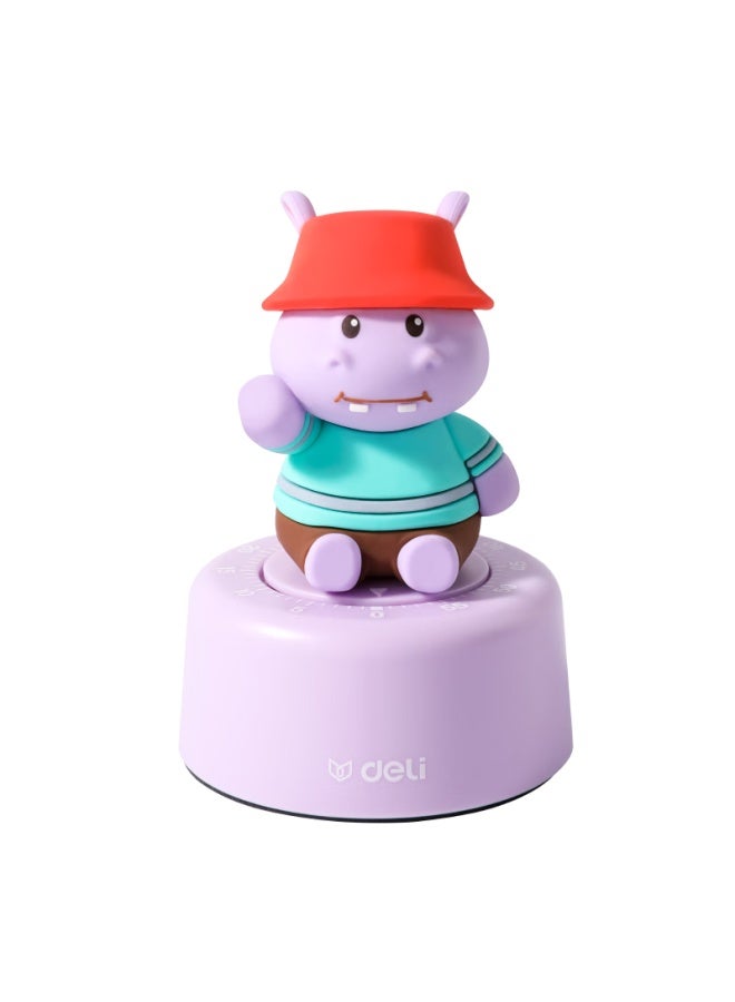 Deli Mechanical Timer Butter Bear Co-branded Student Study Timer Purple Hippo - Image 2