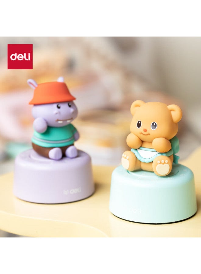 Deli Mechanical Timer Butter Bear Co-branded Student Study Timer Purple Hippo - Image 1