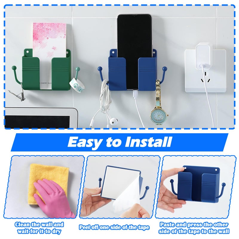CRITIVE-SHOP 5 Pcs Wall Mount Phone Stand For Bed, Shower, Remote Control With Hooks, Self-Adhesive Universal Media Organizer Storage Box (Mixed Colors) - Image 5
