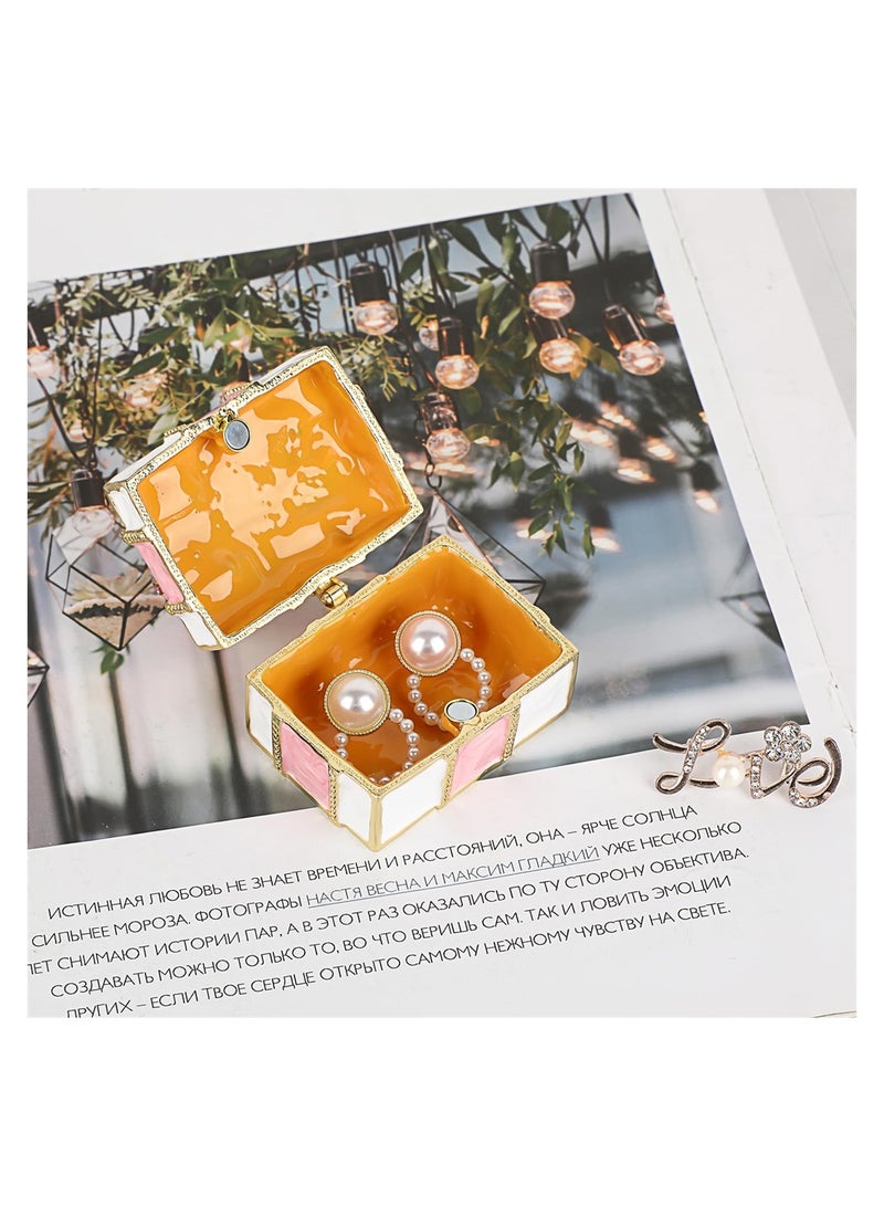 SYOSI Mini Trinket Box, Bow-knot Gift Box Style Hinged Jewelry Box, Vintage Metal Enameled Decorative Box, Wedding Ring Box Earrings Organizer Necklace Holder for Women Girls, Pink - Image 5