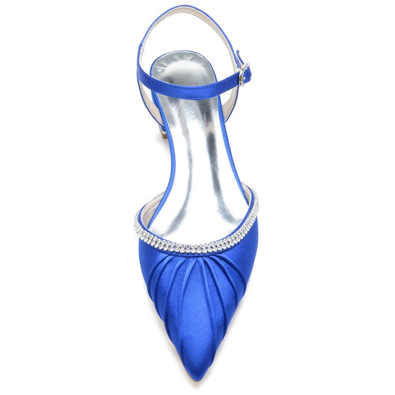 2025 Flat Heel Pointed Toe Wrinkled Diamond Back Strap Wedding Shoes Bridal Shoes Bridesmaid Shoes Banquet Shoes 18448-40 - Image 4