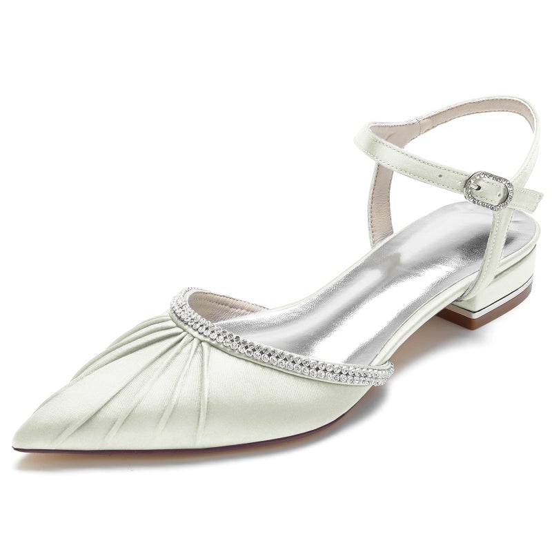 2025 Flat Heel Pointed Toe Wrinkled Diamond Back Strap Wedding Shoes Bridal Shoes Bridesmaid Shoes Banquet Shoes 18448-40 - Image 2