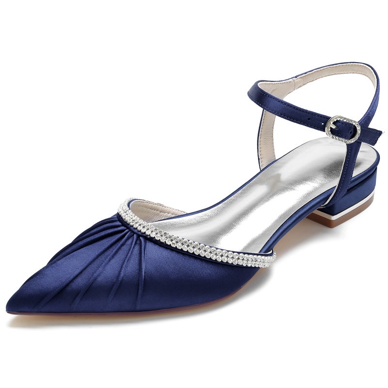 2025 Flat Heel Pointed Toe Wrinkled Diamond Back Strap Wedding Shoes Bridal Shoes Bridesmaid Shoes Banquet Shoes 18448-40 - Image 1