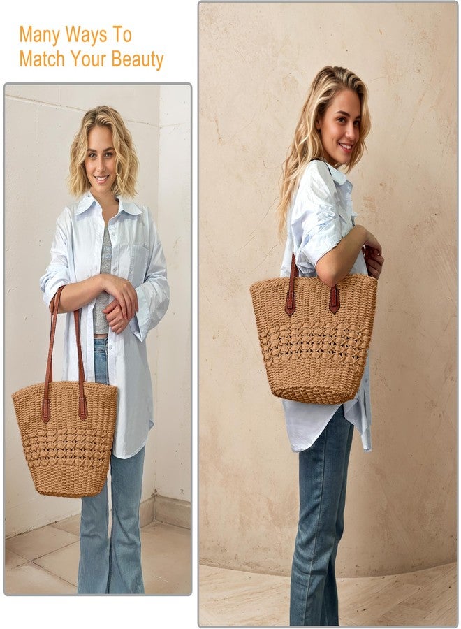 YUHAN PRETTY Straw Shoulder Bag for Women Woven Tote Handbags Straw beach bag for Summer Vacation Travel(Khaki) - Image 3