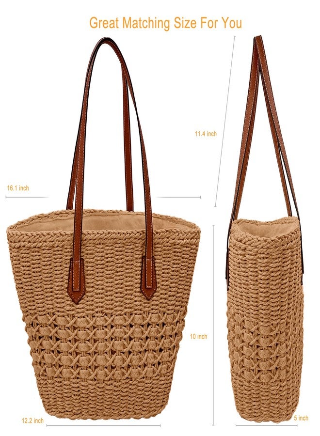 YUHAN PRETTY Straw Shoulder Bag for Women Woven Tote Handbags Straw beach bag for Summer Vacation Travel(Khaki) - Image 2