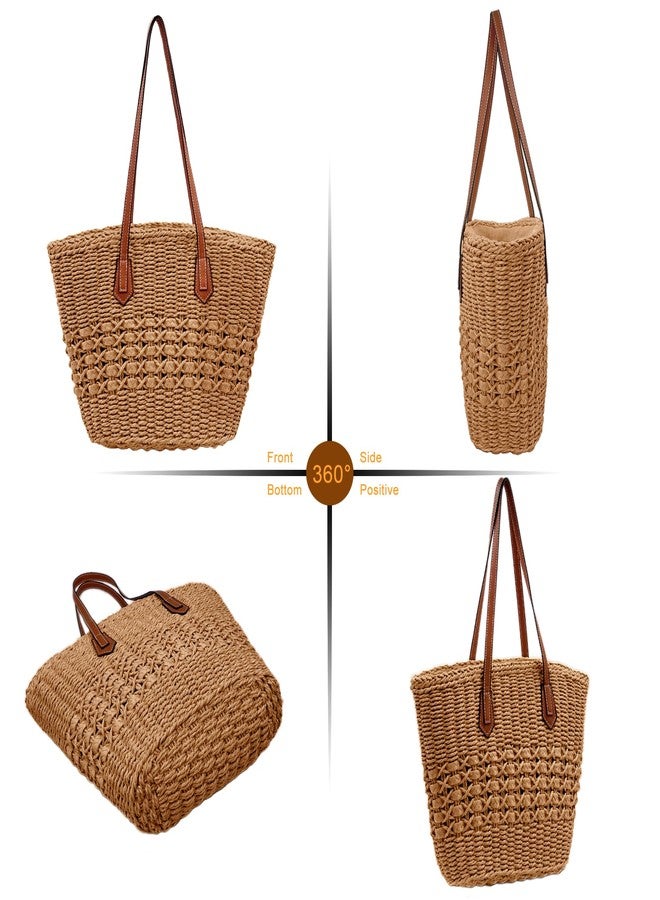 YUHAN PRETTY Straw Shoulder Bag for Women Woven Tote Handbags Straw beach bag for Summer Vacation Travel(Khaki) - Image 4