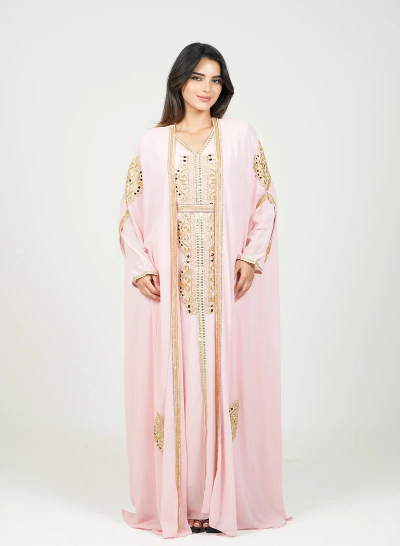 AL BENT AL SHARQIEH pink embroidered kaftan dress jalabia for Women | Best Price UAE