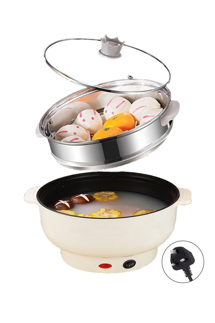 MACAIIROOS 3.5L Electric Hot Pot with steamer basket, Nonstick Electric pot Dual Power Temperature Control,for Shabu, Noodles, Sauté, Suitable for dormitories, office, camping, home, white - Image 1