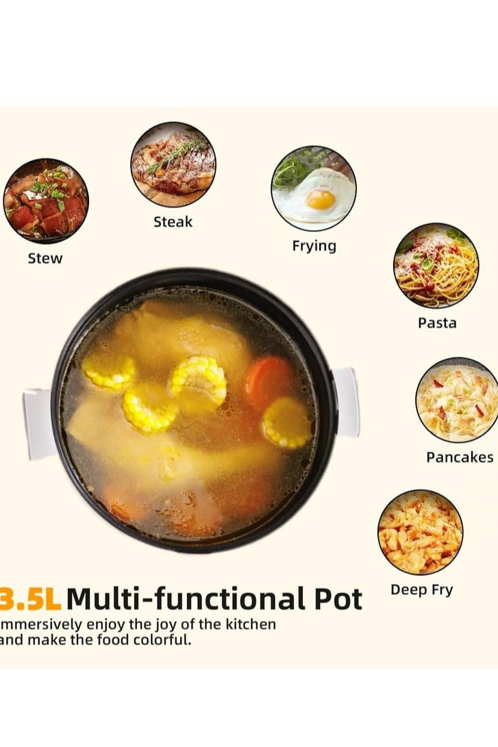 MACAIIROOS 3.5L Electric Hot Pot with steamer basket, Nonstick Electric pot Dual Power Temperature Control,for Shabu, Noodles, Sauté, Suitable for dormitories, office, camping, home, white - Image 2
