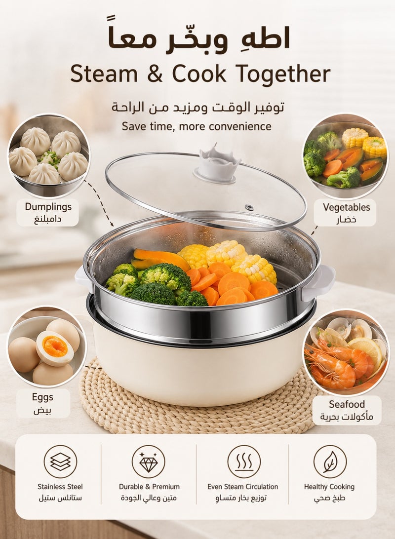 MACAIIROOS 3.5L Electric Hot Pot with Steamer Basket – Non-Stick Multi-Function Cooker, Dual Power Temperature Control for Shabu Shabu, Noodles, Soup & Frying – Portable for Dorm, Office, Camping & Home - Image 5