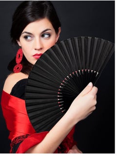 Vitacelli FANS Black Silk Fabric Folding Hand Held Fan with a Pouch Bamboo Ribs Chinese Vintage Handheld Girls Women Wedding Party Favour Gift (Simple Black)  - Image 1
