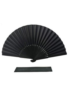 Vitacelli FANS Black Silk Fabric Folding Hand Held Fan with a Pouch Bamboo Ribs Chinese Vintage Handheld Girls Women Wedding Party Favour Gift (Simple Black)  - Image 2