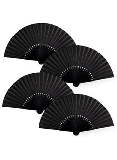 Vitacelli FANS Black Silk Fabric Folding Hand Held Fan with a Pouch Bamboo Ribs Chinese Vintage Handheld Girls Women Wedding Party Favour Gift (Simple Black)  - Image 4