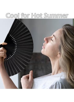 Vitacelli FANS Black Silk Fabric Folding Hand Held Fan with a Pouch Bamboo Ribs Chinese Vintage Handheld Girls Women Wedding Party Favour Gift (Simple Black)  - Image 3