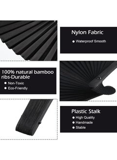 Vitacelli FANS Black Silk Fabric Folding Hand Held Fan with a Pouch Bamboo Ribs Chinese Vintage Handheld Girls Women Wedding Party Favour Gift (Simple Black)  - Image 5