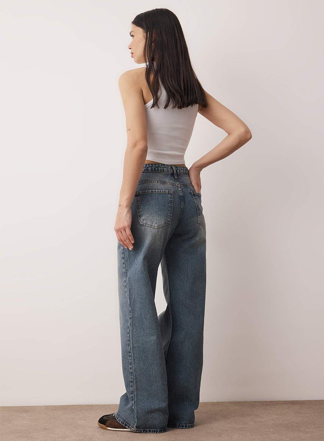 trendyol Dark Blue High Waist Wide Leg Palazzo Jeans - Image 4