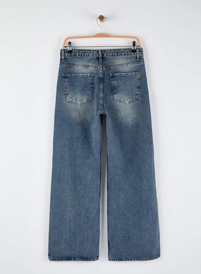 trendyol Dark Blue High Waist Wide Leg Palazzo Jeans - Image 5