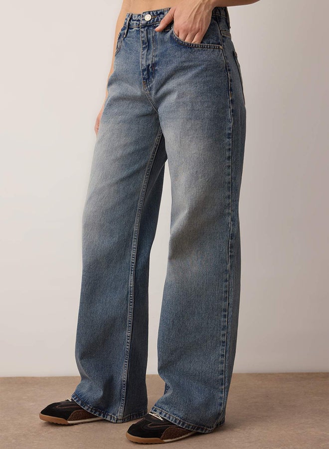 trendyol Dark Blue High Waist Wide Leg Palazzo Jeans - Image 3