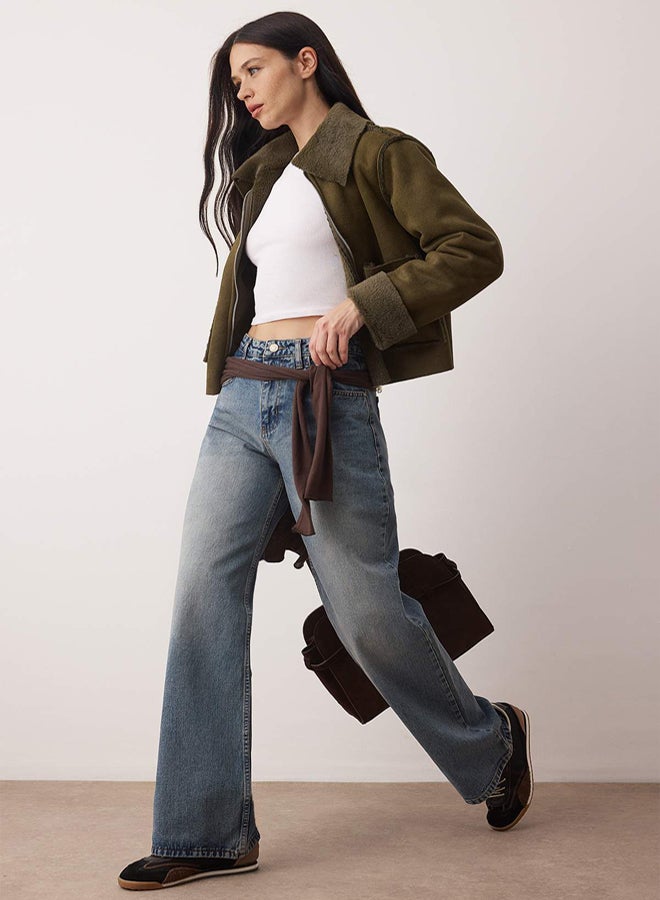 trendyol Dark Blue High Waist Wide Leg Palazzo Jeans - Image 1