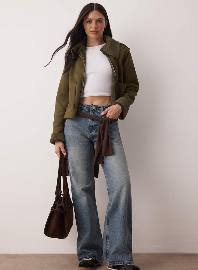 trendyol Dark Blue High Waist Wide Leg Palazzo Jeans - Image 2