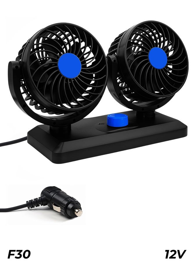 Double-Headed Vehicle Fan 12V (Model F30) – Dual Adjustable Car Dashboard Cooling Fan with 360° Rotation, Two-Speed Settings, Low Noise Operation, Powerful Wind Flow & 100% Copper Motor for Cars, Trucks, and SUVs - Image 1