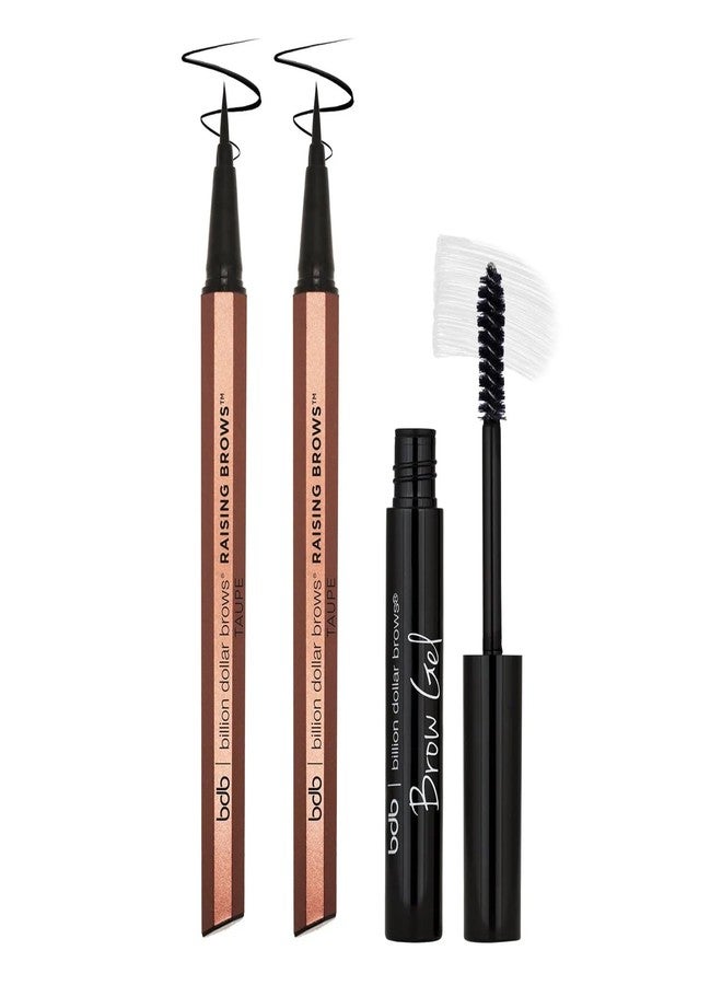 Billion Dollar Brows Billion Dollar Beauty Raising Brows Kit - 2-Piece Eyebrow Makeup Set with Taupe Precision Hair-Like Stroke Pen and Clear Brow Gel, Long-Lasting Smudge-Proof & Sweat-Proof Taming Combo - Image 1