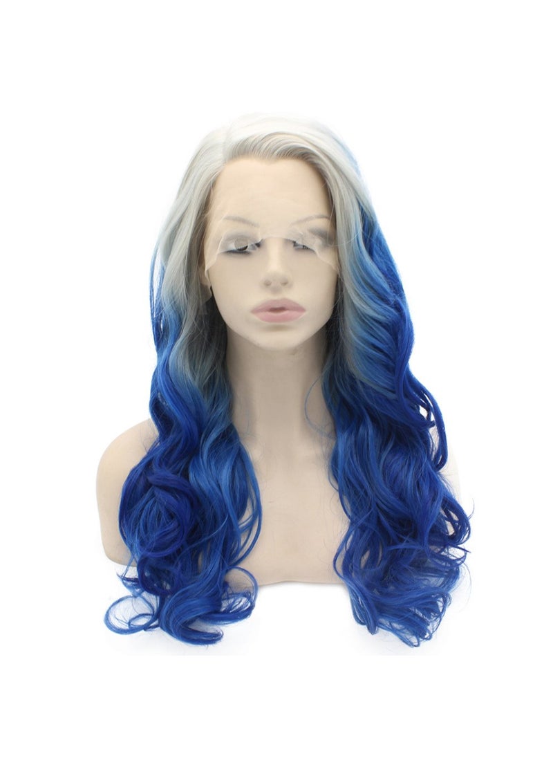 MX angel - Mxangel Long Wavy Ombre Gray Blue Two Tone Synthetic Hair Lace Front Wig - Image 1